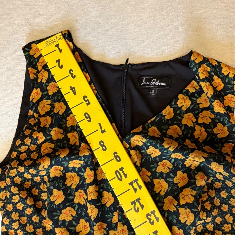 Sam Edelman Tiered Midi Dress Women 8 Black Yellow Floral Ruffle High-Low - Picture 11 of 16